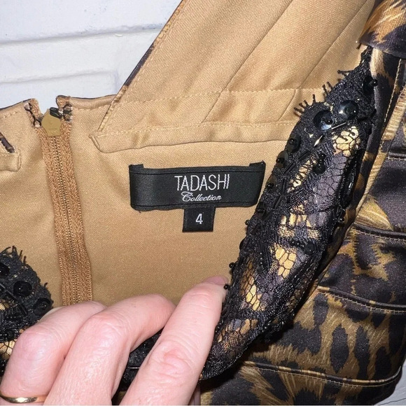 Tadashi Shoji Collection Brown Animal Print Cap Sleeve Mini Dress,Women’s Size 4 - Picture 5 of 12